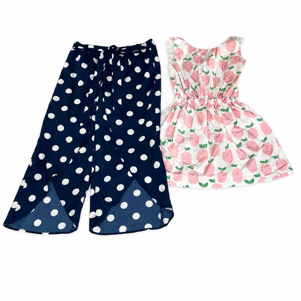 James & Lottie Rare Editions Kids Size 6 Navy Pink Fruit Polka Dot Set Bundle